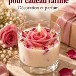 Bougie artisanale en forme de rose, cadeau raffiné pour la décoration intérieure.