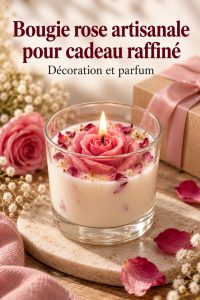 Bougie artisanale en forme de rose, cadeau raffiné pour la décoration intérieure.