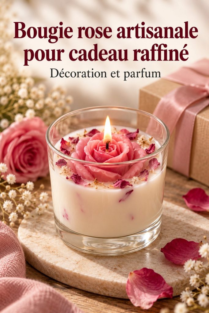 Bougie artisanale en forme de rose, cadeau raffiné pour la décoration intérieure.