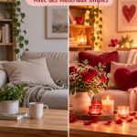 Intérieur décoré pour la Saint-Valentin avec des coeurs en papier et des bougies