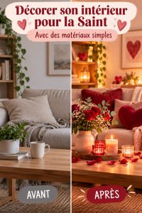 Intérieur décoré pour la Saint-Valentin avec des coeurs en papier et des bougies