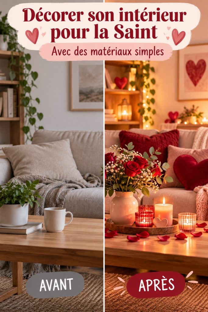 Intérieur décoré pour la Saint-Valentin avec des coeurs en papier et des bougies