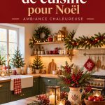 Une cuisine décorée pour Noël avec des éléments traditionnels et chaleureux