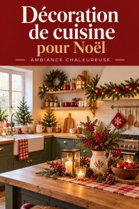 Une cuisine décorée pour Noël avec des éléments traditionnels et chaleureux