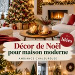 Intérieur moderne décoré pour Noël avec élégance, des touches dorées et des éléments minimalistes