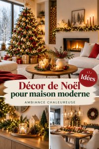 Intérieur moderne décoré pour Noël avec élégance, des touches dorées et des éléments minimalistes